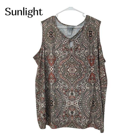 Catherines Womens Sleeveless Paisley Print Top 3X Polyester & Spandex Blend - Picture 1 of 9